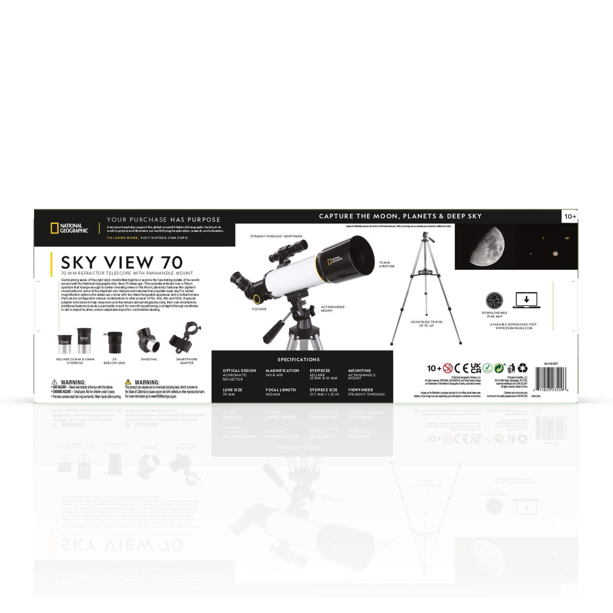 National Geographic Sky View 70 - 70 mm Refrattator Telescope con monte Panhandle - 80-00370