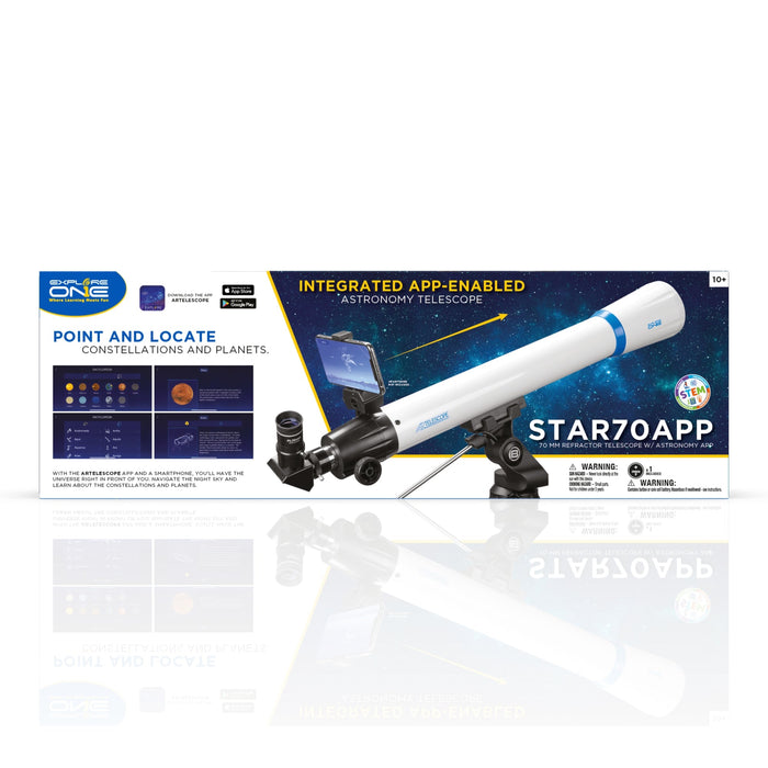 Explore One StarApp - telescopio de refractor de 50 mm con soporte de mendigo y aplicación de astronomía